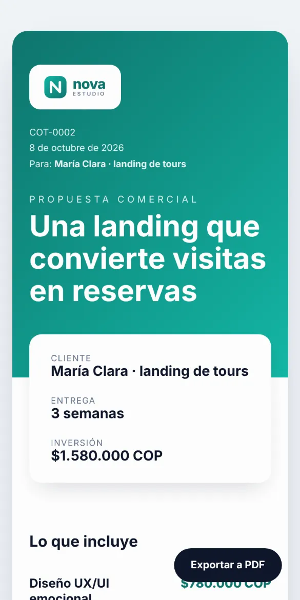 Cotización vista en un teléfono móvil